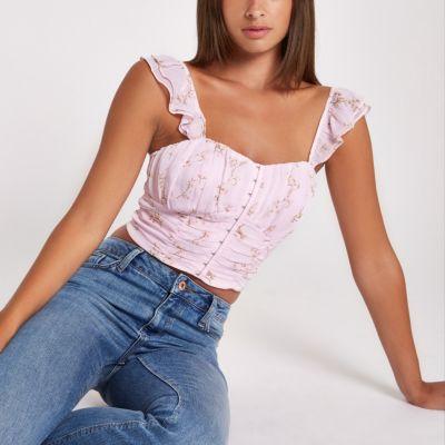 River Island Womens Floral Frill Hook And Eye Bralet