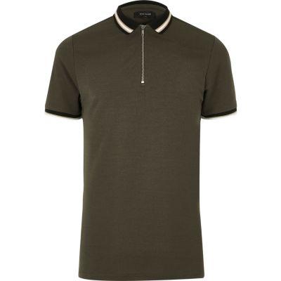 River Island Menskhaki Zip Placket Polo Shirt