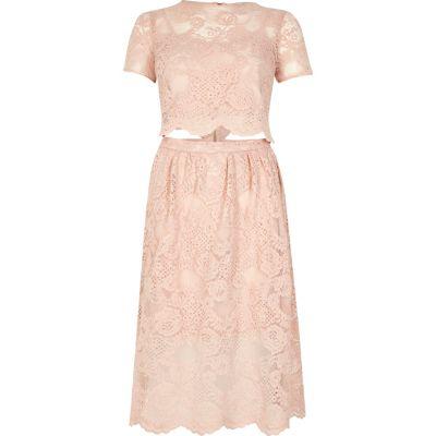 River Island Womens Blush Lace Trim Cut-out Midi Dress