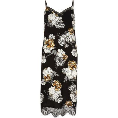River Island Womens Floral Print Lace Hem Slip Midi Dress