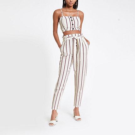 River Island Womens Stripe Tie Waist Peg Trousers