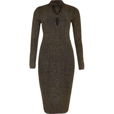 River Island Womens Sparkly Knit Keyhole Turtleneck Dress