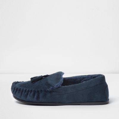 River Island Mens Borg Lined Tassel Moccasin Slippers