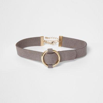 River Island Womens Faux Suede Gold Tone Circle Choker
