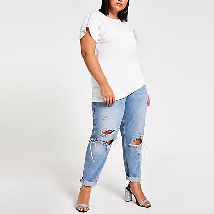 River Island Womens Plus White Embellished T-shirt