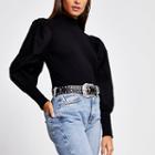 River Island Womens Long Puff Poplin Sleeve Ribbed Top