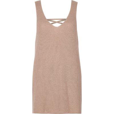 River Island Womens Knit Metallic Lace-up Back Tank