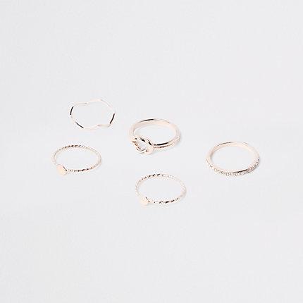 River Island Womens Rose Gold Tone Paved Ring Multipack