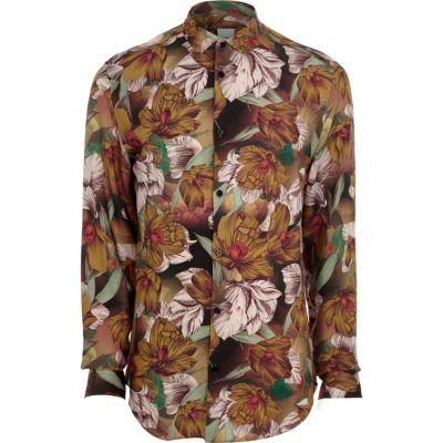 River Island Mens Floral Slim Fit Long Sleeve Shirt