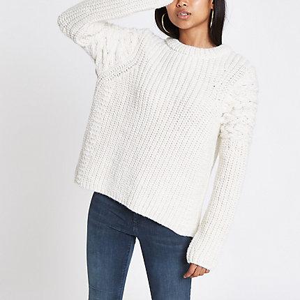 River Island Womens Petite Cable Knit Crew Neck Jumper