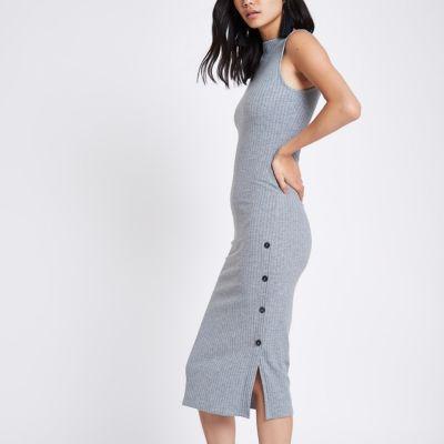 River Island Womens Rib Button Side Midi Bodycon Dress