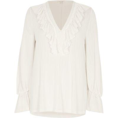 River Island Womens Frill V Neck Long Sleeve Blouse