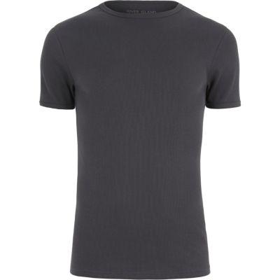 River Island Menscharcoal Muscle Fit Ribbed T-shirt
