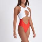 River Island Womens White Textured Peekaboo High Leg Swimsuit