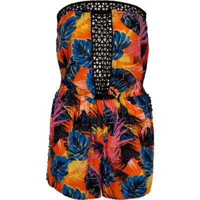 River Island Womens Tropical Lace Insert Bandeau Playsuit