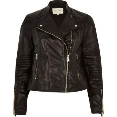 River Island Leather Zip Detail Biker Jacket