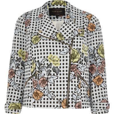 River Island Womens Check Jacquard Biker Jacket