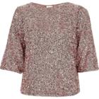 River Island Womens Sequin Flute Sleeve Top