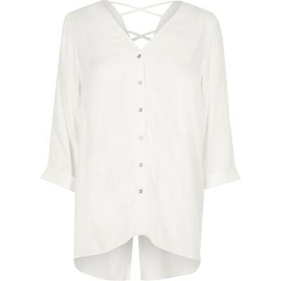 River Island Womens White Crossover Back Dipped Hem Blouse