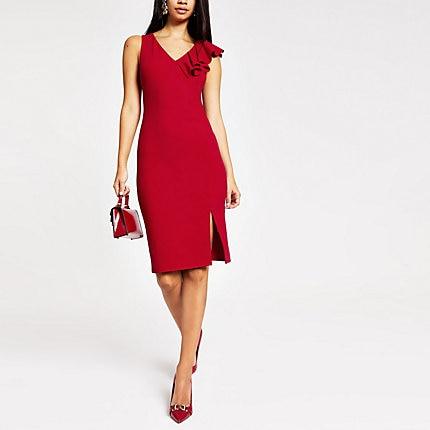 River Island Womens Ruffle Bodycon Midi Dress