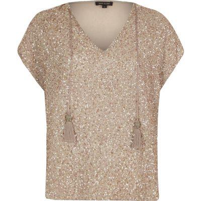 River Island Womens Sequin Tassel T-shirt