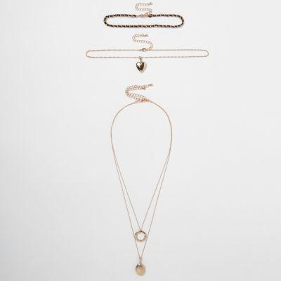 River Island Womens Gold Tone Locket Charm Choker Set
