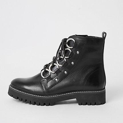 River Island Womens Leather Chunky Wide Fit Boots