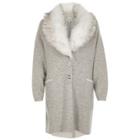 River Island Womens Faux Fur Collar Knitted Coat