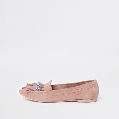 River Island Womens Suede Seedbead Tassel Moccasins