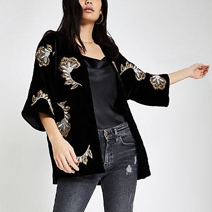 River Island Womens Velvet Embroidered Kimono