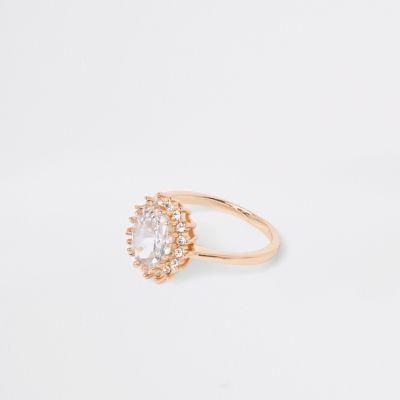 River Island Womens Gold Tone Jewel Diamante Pave Ring