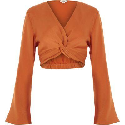River Island Womens Long Sleeve Twist Front Crop Top