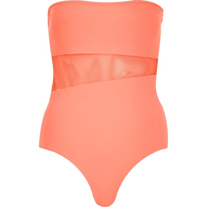 River Island Womens Mesh Insert Bandeau Swimsuit
