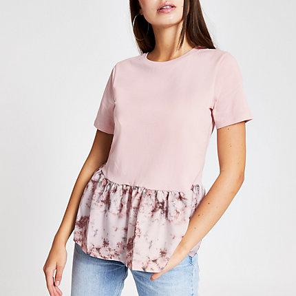 River Island Womens Tie Dye Peplum Hem T-shirt