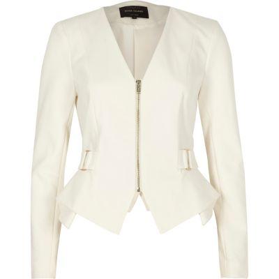 River Island Womens White Zip Up Smart Peplum Blazer
