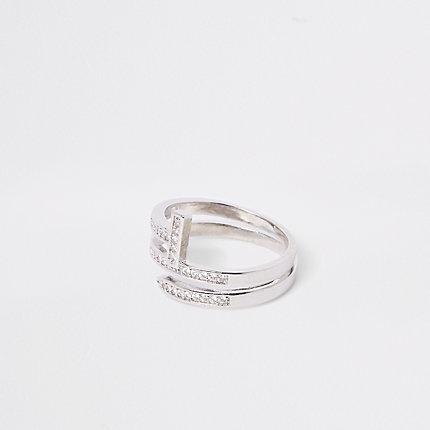 River Island Womens Silver Tone Rhinestone Layer Wrap Ring