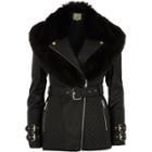 River Island Womens Belted Quilted Biker Collar Coat