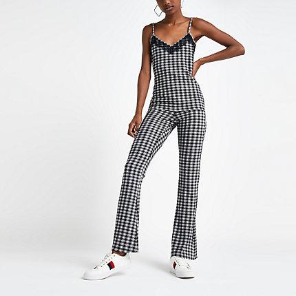 River Island Womens Monochrome Check Flare Trousers