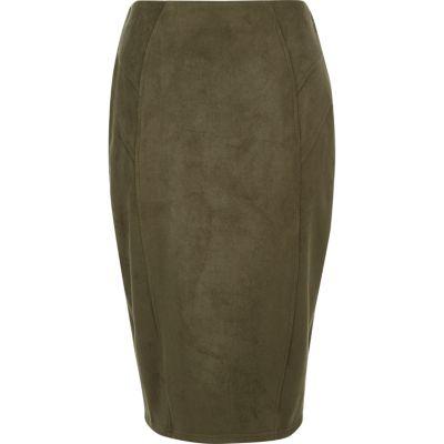 River Island Womens Faux Suede Panel Pencil Skirt