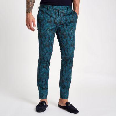 River Island Mens Peacock Print Skinny Smart Pants