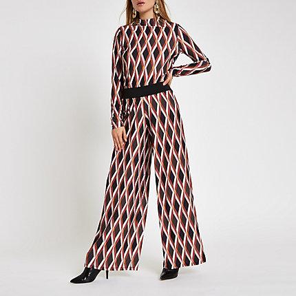 River Island Womens Geo Print Wide Leg Trousers