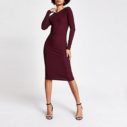 River Island Womens Diamante Neck Bodycon Midi Dress