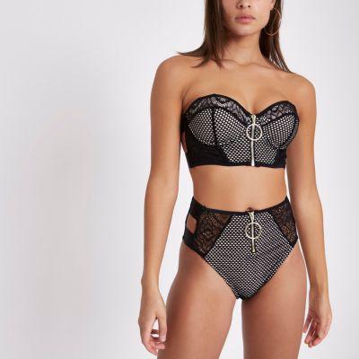 River Island Womens Mesh Zip High Waisted Bikini Bottoms