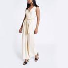 River Island Womens Petite Tie Waist Wide Leg Jumpsuit