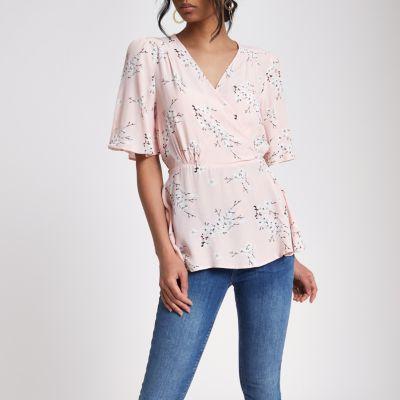 River Island Womens Floral Fitted Tie Waist Blouse