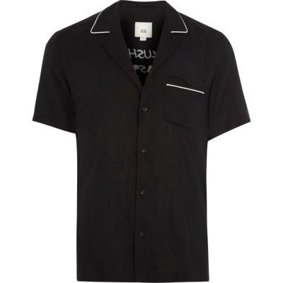 River Island Mens Crane Print Short Sleeve Revere Shirt