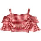 River Island Womens Gingham Frill Sleeve Crop Top