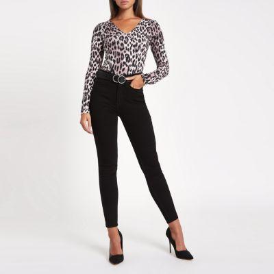 River Island Womens Leopard Print Long Sleeve Body