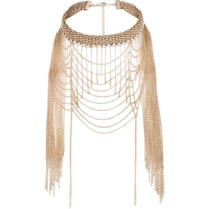 River Island Womens Gold Tone Draped Choker Necklace