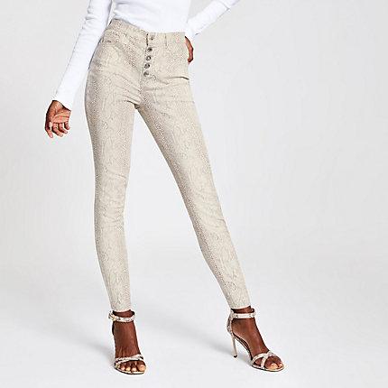 River Island Womens Snake Print Hailey High Rise Jeans